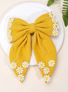 1 件装雏菊水手发饰，适合女士女孩，黄色织物雏菊蝴蝶结鳄鱼夹，带尾巴，优雅的蝴蝶结发夹，可爱雏菊度假蝴蝶结发夹，节日礼物，蝴蝶结发夹，女士发饰，爪夹，学校用品 - 黃色 - 查看 2