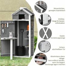 Outsunny Outsunny Gartenschrank Holz Gerätehaus mit Tür Dach Geräteschuppen mit Hacken Gartenlagerschrank  faltbarer Tisch Outdoor Grau 78 x 52,5 x 182 cm