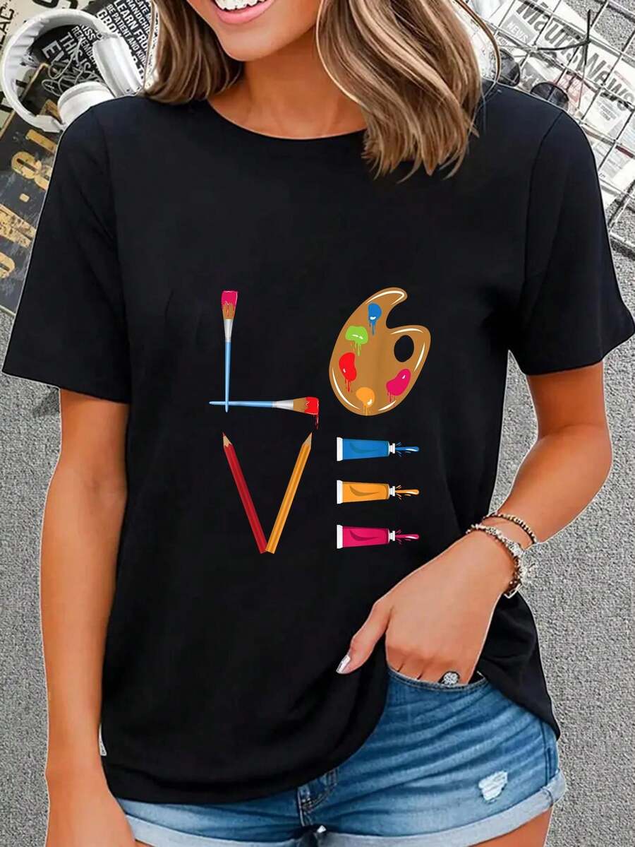 AMOR - Camiseta de arte divertida, informal, de manga corta