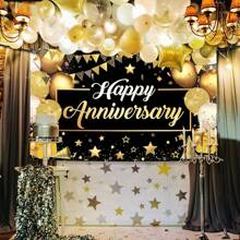 Striscione 'Buon Anniversario' in nero e oro | Decorazioni per feste di anniversario, sfondo 'Buon Anniversario' | Logo per anniversario, decorazioni per anniversario di matrimonio
