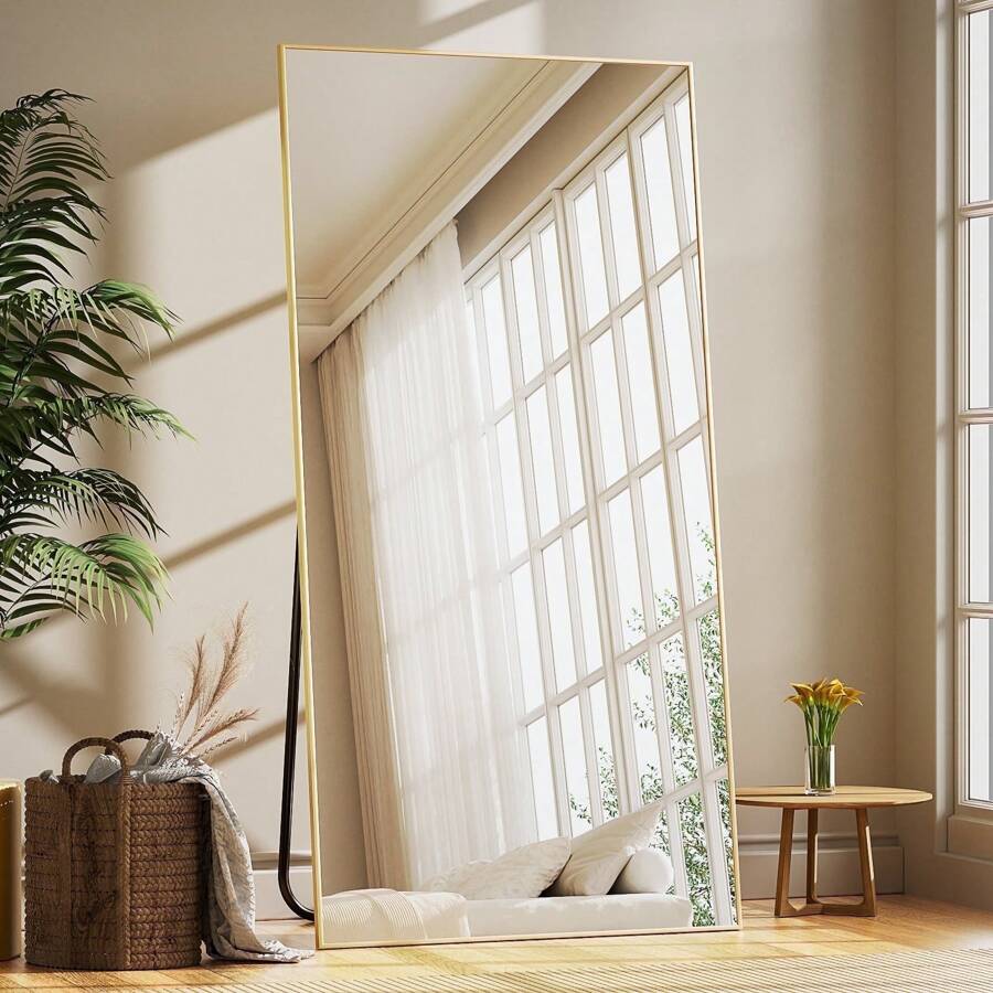 71"" Full Length Mirror Rectangle Floor Mirrors For Standing Leaning Or Hanging Gold