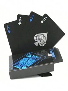 1 Set Of 54pcs Waterproof Playing Cards - Black Waterproof Plastic Playing Cards With Foil Coating - Ideal For Magic, Gambling, Collectors, Valentine's Day/New Year Gifts, Adult Party Games, Holiday Gifts