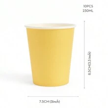 Cốc giấy dùng một lần 9 Oz, Cốc uống nước nhiều màu, Thích hợp cho nước, nước trái cây, cà phê hoặc trà, hoàn hảo cho đám cưới, tiệc tùng, dã ngoại, BBQ, du lịch và sự kiện - Màu vàng - Xem 2