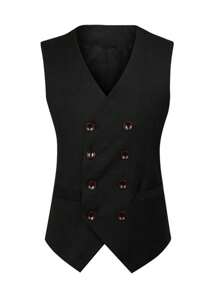 SANOPY Men's S Solid Color Non-Ironing Treatment Fashion Urban Work Men's Suit Vest - 黑色 - 查看 2