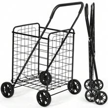 Portable Folding Shopping Cart Utility Trolley For Grocery, Laundry, And Travel - Black Outdoor Decor
