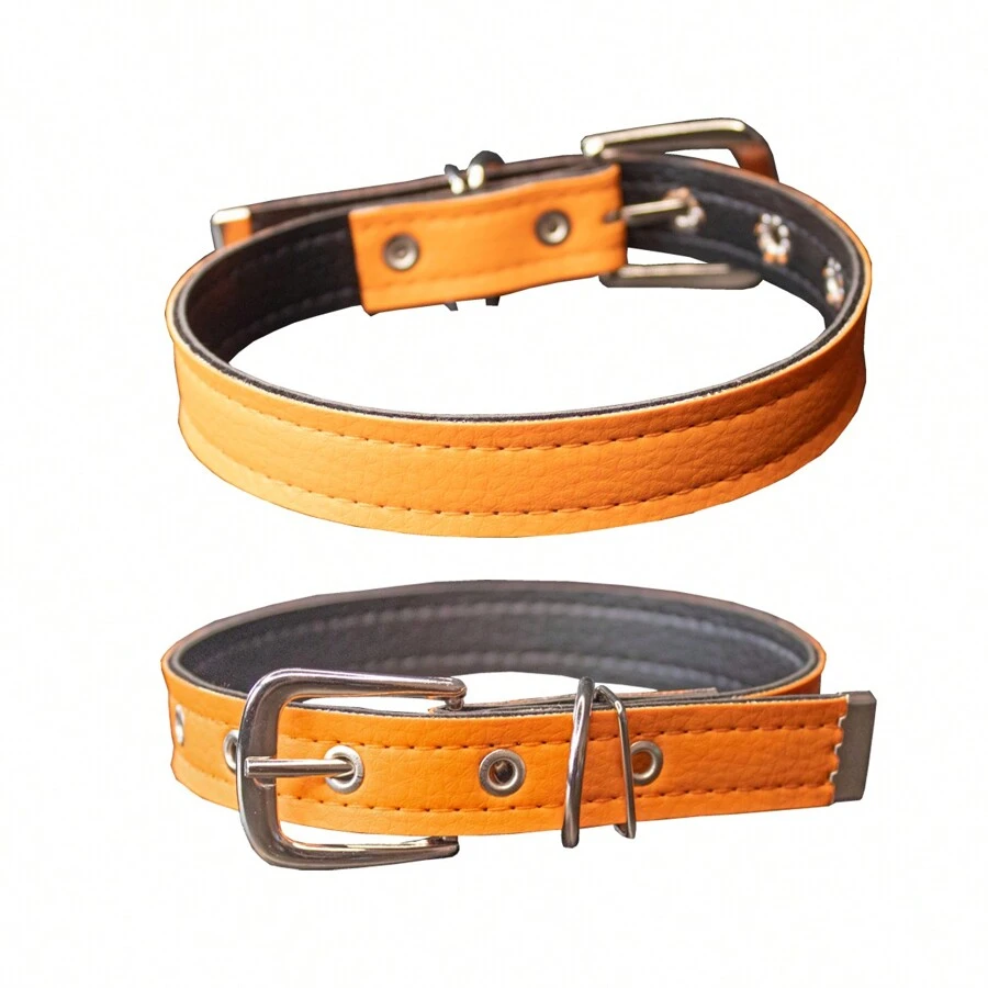 Synthetic Leather Dog Collar For Large And Small Dogs - Orange - View 1