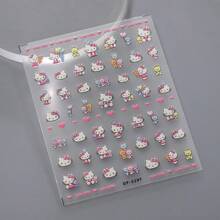 Sanrio Nuovi adesivi per unghie a forma di gattino carino, decalcomanie piatte per arte di unghie, adatte per tazze, telefoni, forniture scolastiche, back to school