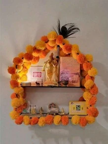 1pc Marigold Garland For Artificial Marigold Flowers For Christmas, Party Wreath, Artificial Flower Wreath, Wedding Decoration, Festival Decor, Spring Shrub Floral, Halloween/Thanksgiving/Fall Decoration Rama Decoration, Valentine's Day, Gift Home Decor Halloween Decor Room Decor - Multicolor - View 6