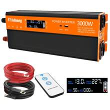 FT feiteeng Inversor de energía de 3000 W de potencia, de 12V a 220V/230V, para automóvil, con puerto USB y pantalla LCD, para suministro de energía de emergencia en automóviles y actividades al aire libre - Gris - Ver 2