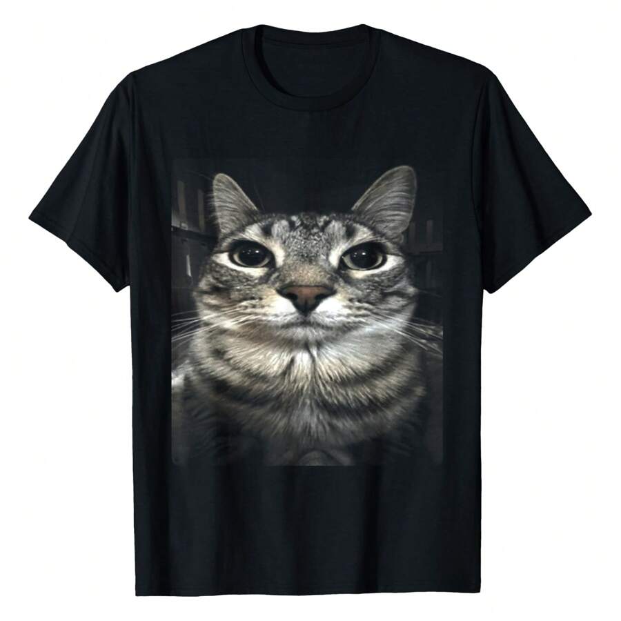 Silly Cat Meme T-Shirt Women Unisex Men S Cotton Short Sleeve T-Shirt, Perfect For Summer Adventures, 100% Soft Fabric, Ideal For Sports, Work, And Relaxation  - 黑色 - 查看 1