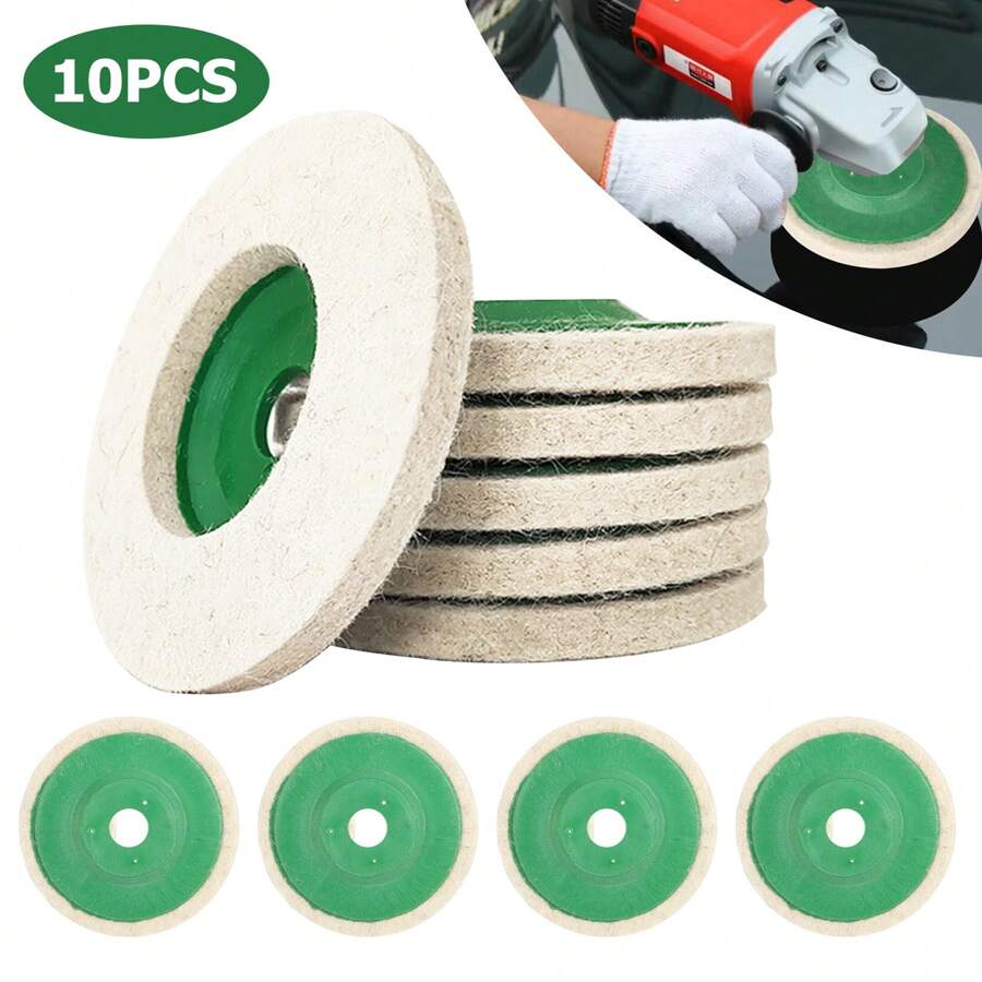 10Pcs/20Pcs 4" Wool Polishing Discs For Angle Grinder – Buffing Pads For Finishing, Ideal For Automotive & Metal Work - 10 Pcs - View 1