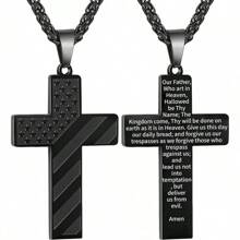 Semoya Golden/Silver/Black Cross Necklace Bible Verse Stainless Steel American Flag Pendant Chain For Men/Women Jewelry Gift - Khaki - View 2