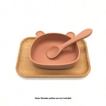 2pcs/Set Baby Solid Color Silicone Cartoon Cute Bowl & Spoon With Suction Cup, Suitable For Feeding Complementary Foods Daily - D Bowl + Spoon - View 7