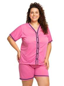 Kit With 2 Baby Doll Plus Size Women's Pajamas Half Sleeve Breastfeeding Short Doll With Buttons Surgical Mesh - 彩色 - 查看 3