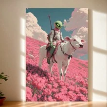 Charming Alien Bull Rider - Professional Sports Style Canvas Art, Suitable For Any Space,Festive Touch For Valentine's And New Year