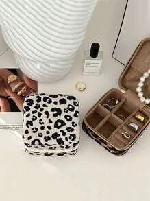 豹纹珠宝盒手拿珠宝耳钉戒指收纳盒小巧精致项链盒首饰架首饰整理器戒指耳环项链手链首饰配件首饰收纳袋生日礼物妈妈礼物