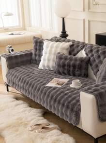 1pc Thick Plush Sofa Cushion Cover, Anti-Slip Sofa Protector, Dust-Proof Washable Sofa Slipcover, Deep Gray Dirt-Resistant Home Decor Pet-Friendly Cover, Suitable For Bedroom, Office, Living Room, L-Shaped And 1/2/3/4 Seat Sofa