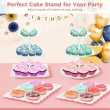 10 Pcs Cake Stand White Plastic Dessert Table Display Set 4 Pcs 3 Tired Cupcake Stand Cookie Tray Rack Serving Tray Cake Display Tower And 6 Pcs Dessert Trays For Wedding Baby Shower Tea Party (White) - 2 Squares + 2 Flower Shapes + 6 Trays - View 5
