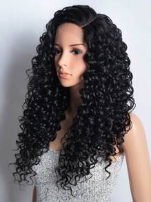 NOBLE Perruque synthétique à dentelle frontale frisée et bouclée 13x4x1 avec partie en T noire de 26 pouces, avec cheveux bébé. Perruque à dentelle frontale synthétique pour femmes, pour le cosplay et l'utilisation quotidienne, résistante à la chaleur.