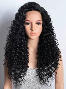 NOBLE Perruque synthétique à dentelle frontale frisée et bouclée 13x4x1 avec partie en T noire de 26 pouces, avec cheveux bébé. Perruque à dentelle frontale synthétique pour femmes, pour le cosplay et l'utilisation quotidienne, résistante à la chaleur.