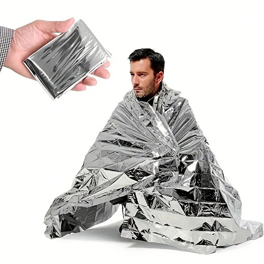 3Pcs Emergency Blanket Outdoor Survival Rescue First Aid Foil Thermal Blanket Hypothermia Windproof Multi-Use For Explore Camping 2 Types Of Packaging Are Randomly Shipped - Silver - View 1