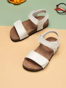 Fashionable Solid-Color Cute Boys' And Girls' Soft-Soled Comfortable Sandals With Hook And Loop Design, Toe-Exposed For Easy On And Off, Summer Beach Sandals - White - View 3