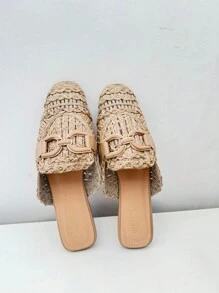 zueco plana para mujer,,con bordado hurco muy lindo para vacacion de verano,con suela antideslizantes y alyta calida,comodo para caminar,estilo frances,ideal para vestir y diaria,entrega estimada 1-3 dias laborable (Península) - Caqui - Ver 3