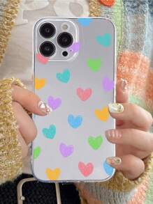 1pc Colorful Stripes Heart Print Women Silicone Phone Case Compatible With IPhone Series