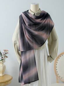1pc Spring/Summer New Gradient Color Twill Wire Wrinkled Scarf, Muslim Women's Personalized Versatile Headscarf, Daily Travel, Beach Sunscreen Shawl, And Holiday Gifts