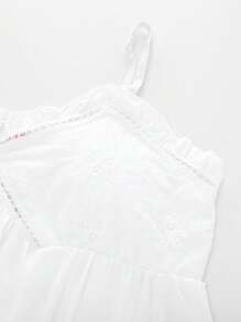 Women Lace Trim Sleeveless Nightgown Lounge Dress, Floral Lace Design Sexy Cute Casual Short Nightie, Suitable For Spring/Summer - White - View 5