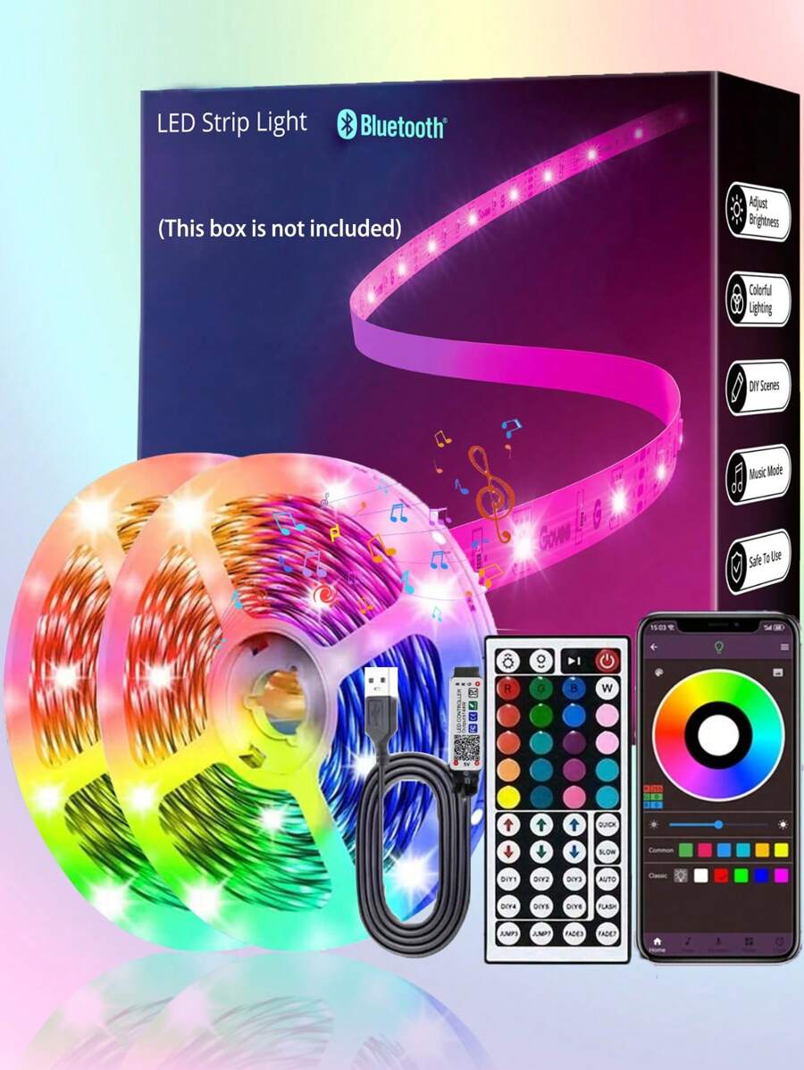 1pc Smart LED Light Strip, Bluetooth 44-Key Remote Control, Dimmable, APP Control, Suitable For Decoration In Gaming Room, Kitchen, Bedroom, Corridor, Office, Hotel, Party, Restaurant And Outdoor Gifts Birthday Graduation