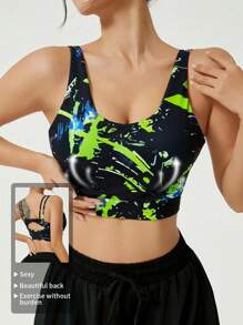 1pc Camisole With Printed & Hollow-Out Back, Quick-Drying, Suitable For All Seasons - Multicolor - View 2