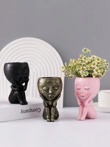 1pc Polyresin Plant Pot, Nordic Figure Design Flower Pot For Home Decor