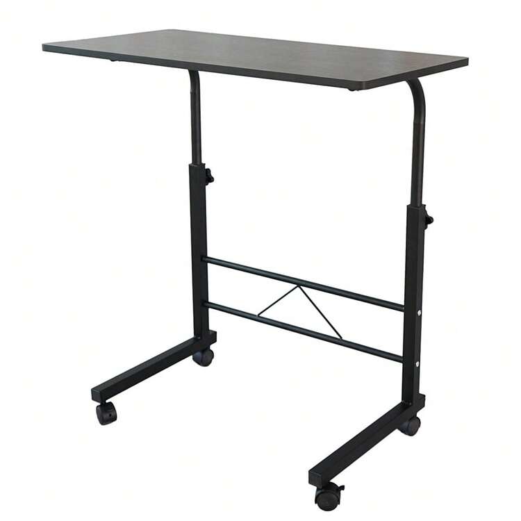 Mesa auxiliar extraíble con ruedas para sofá, mesa auxiliar portátil para cama, mesa con carrito para computadora portátil, mesa de café con altura ajustable para refrigerios para sala de estar, dormitorio (negro) - Negro - Añade 6