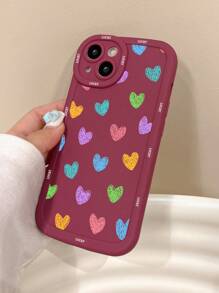 1pc Colorful Stripes Heart Print Women Silicone Phone Case Compatible With IPhone Series