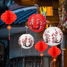 20 Pcs Chinese Japanese Paper Lanterns, Party Decorations, Cherry Blossom Decorative Hanging Lanterns For Chinese New Year, Birthday Parties, Weddings, Japanese Restaurant And So On(Red, White)