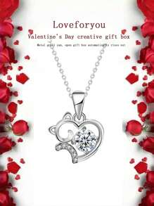 1set Red Rose Gift Box With 925 Sterling Silver Heart-Shaped Pendant Necklace, High-Quality Moissanite Jewelry, Romantic Jewelry Gift, Suitable For Christmas, Valentine's Day, Mother's Day, Perfect Gift For Female Friends, Lovers, Mothers, Wives, Girlfriends, Sisters, Daughters