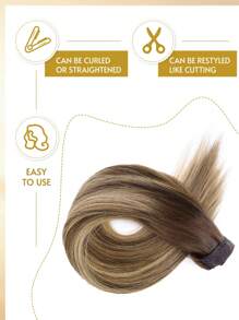 4#/27/4# Ombre Medium Brown To Strawberry Blonde 100% Human Hair Ponytail Extensions, Long Straight Wrap-Around Ponytail, One-Piece Human Hair Hairpiece, For Women - S4/27/4 - View 7