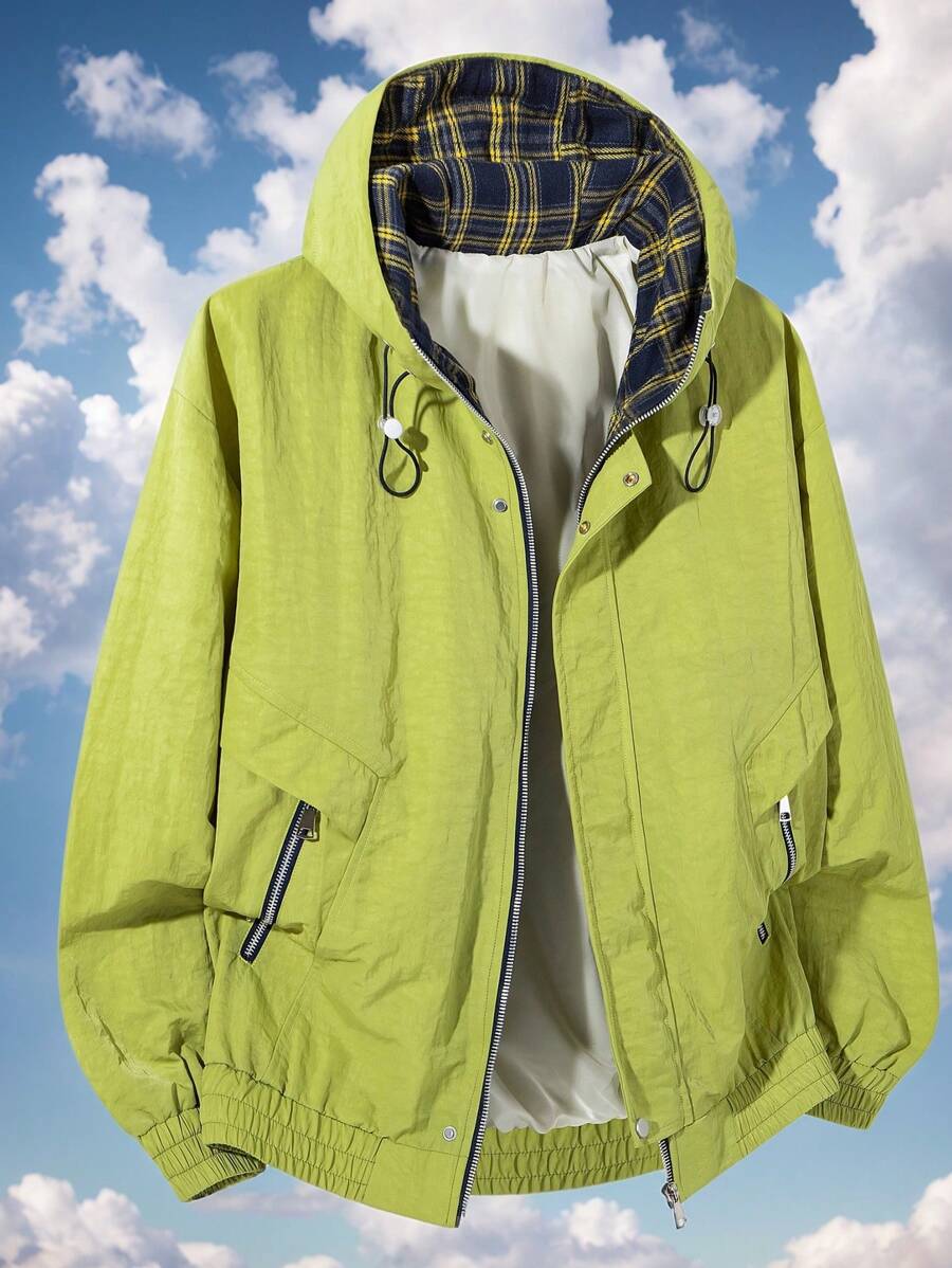 Outdoor Lightweight Hooded Jacket For Men, Windproof & Water-Resistant, Suitable For Outdoor Activities, Daily Commute, Spring/Summer - Green - View 1