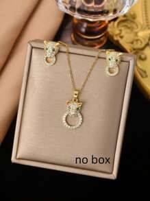 1 Set Stainless Steel Leopard Head Women's Jewelry Set, Creative Design Luxury Retro Style Elegant Classic Fashion Casual Suitable For Valentine's Day, Ramadan, Holiday Gifts, Daily Wear, Party, Festival (OPP Bag Packaging Box Only For Shooting)