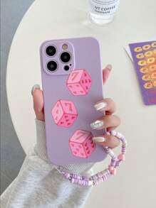 1 个紫色 TPU 心形和骰子图案防震手机壳 + 1 个紫色和粉色心形软绳腕带，兼容 Iphone/Android///OPPO 手机 - 彩色 - 查看 7
