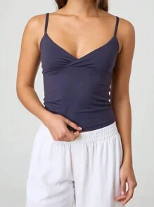 Women's Y2K Cami Tank Tops Solid Color/Floral/Fruit Spaghetti Strap V Neck Camisole Crop Tops Sexy Backless Sleeveless Slim Fit Vest Shirt Summer Going Out Tops Aesthetic Clothes Streetwear - 藏蓝色 - 查看 2