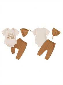 Conjunto de camiseta, mono y pantalón de verano para bebé recién nacido, ropa para el regreso a casa del hermano pequeño - Amarillo - Ver 2