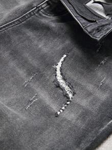 Men's Front Button Pocket Casual Stretch Ripped Jeans - Black - View 5