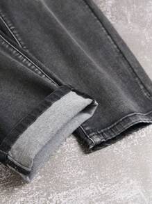 Men's Front Button Pocket Casual Stretch Ripped Jeans - Black - View 8