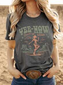 Western Cowboy-skjorta, Rodeo-presentskjorta, Country-T-shirt, Western-tröjor - Mörkgrå - Visa 5