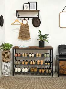 VASAGLE Shoe Rack, Shoe Rack, Shoe Organizer, Storage, 100 X 30 X 72 Cm, For Entryway, Living Room, Bedroom, Simple Structure, Industrial Style, Rustic Brown And Black - 棕色 - 查看 2