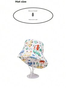 1pc Kids Cartoon Car Print Reversible Sun Protection Bucket Hat, Versatile For Outdoor Activities, Spring/Summer - Car - View 3