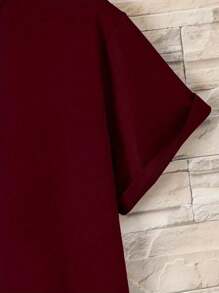 Men's T-Shirt 100% Cotton Round Neck Shirt 30.1 Yarn New Los Angeles Vertical - 酒紅色 - 查看 3