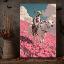 Charming Alien Bull Rider - Professional Sports Style Canvas Art, Suitable For Any Space,Festive Touch For Valentine's And New Year